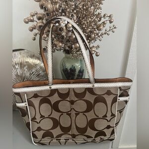 Coach Tan and Brown Signature Tote